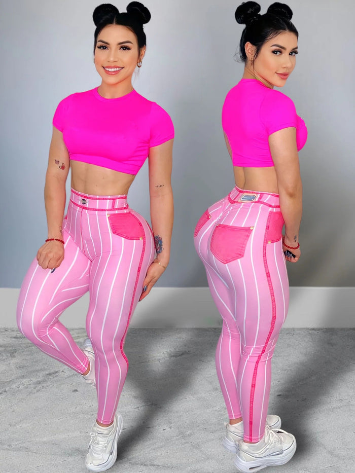 Women's Denim-Print High Waist Yoga Pants