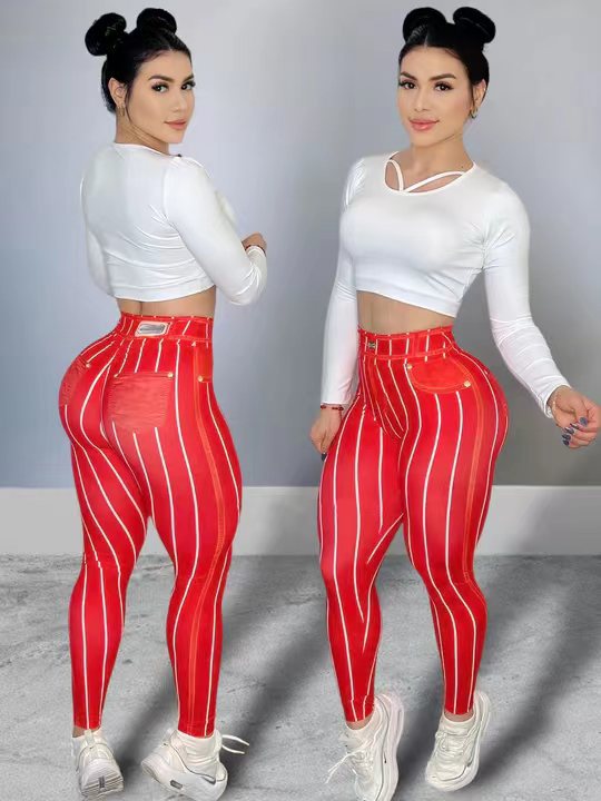 Women's Denim-Print High Waist Yoga Pants