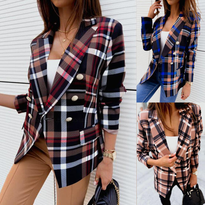 Women's Double-Breasted Printed Long Coat