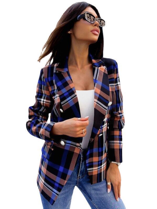 Women's Double-Breasted Printed Long Coat