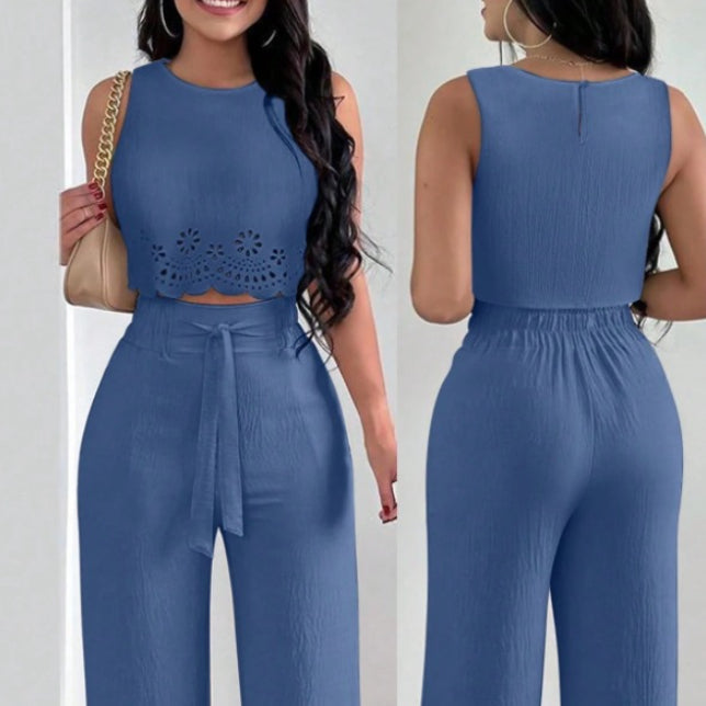 Women's Floral Off-Shoulder Top and Tie-Front Pants Set