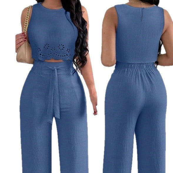 Women's Floral Off-Shoulder Top and Tie-Front Pants Set