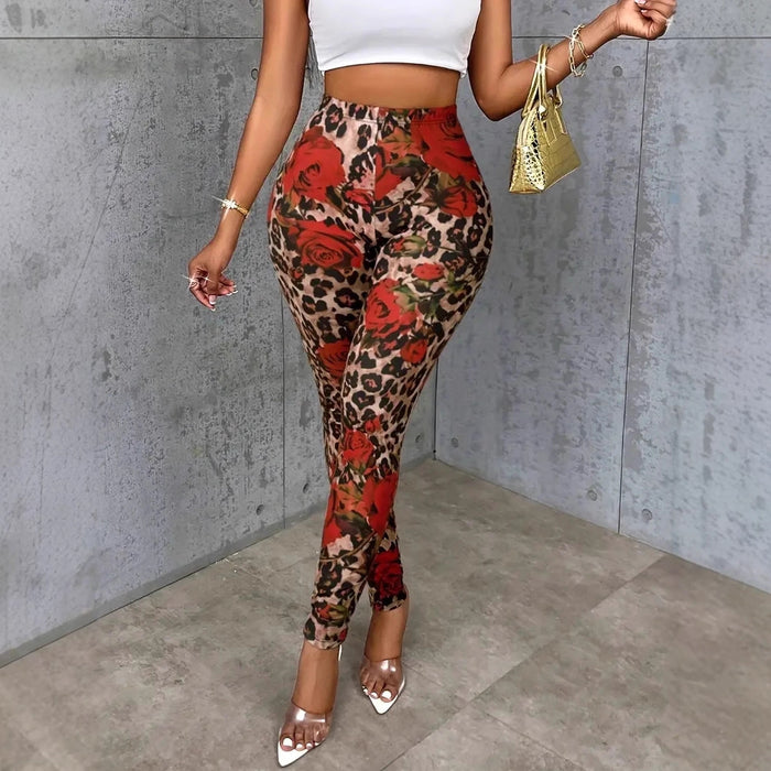 Women's Floral Print Stretchy High Waist Leggings