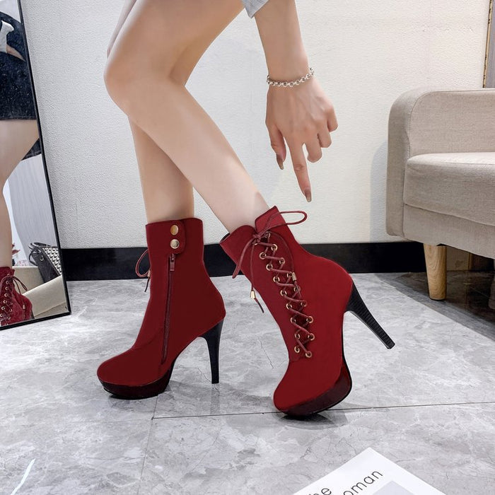 Women's High Heel Lace-Up Ankle Boots