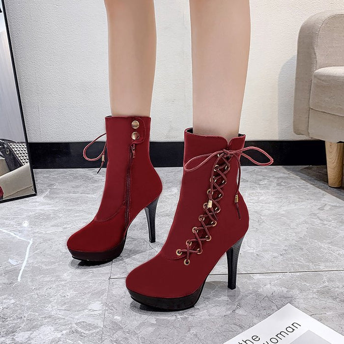 Women's High Heel Lace-Up Ankle Boots