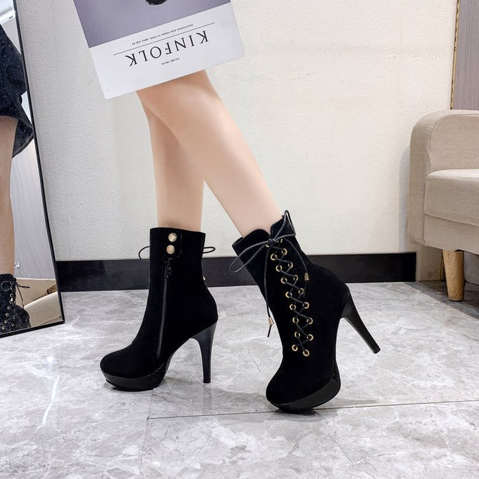 Women's High Heel Lace-Up Ankle Boots