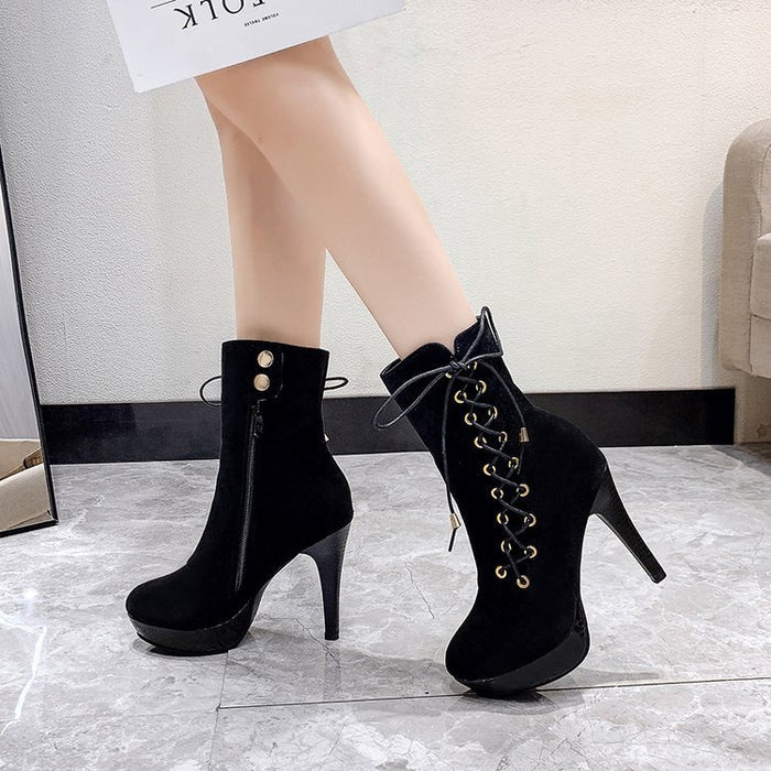 Women's High Heel Lace-Up Ankle Boots