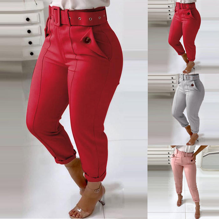 Women's High-Waist Belted Commuter Trousers