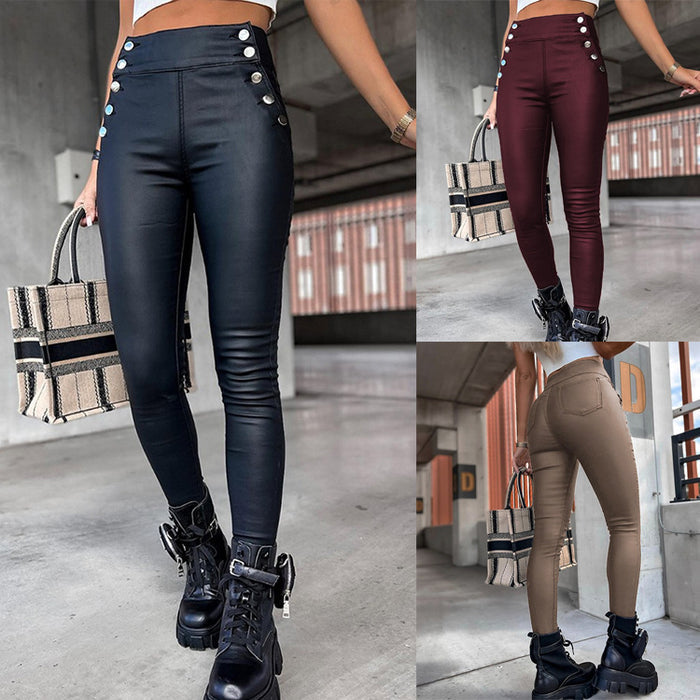 Women's High-Waist Fashion Leather Slim-Fit Pants