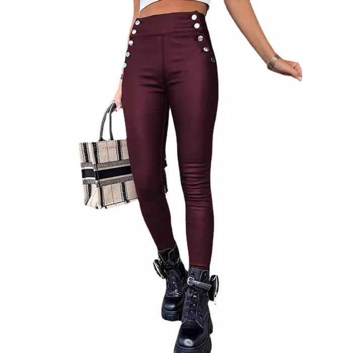 Women's High-Waist Fashion Leather Slim-Fit Pants