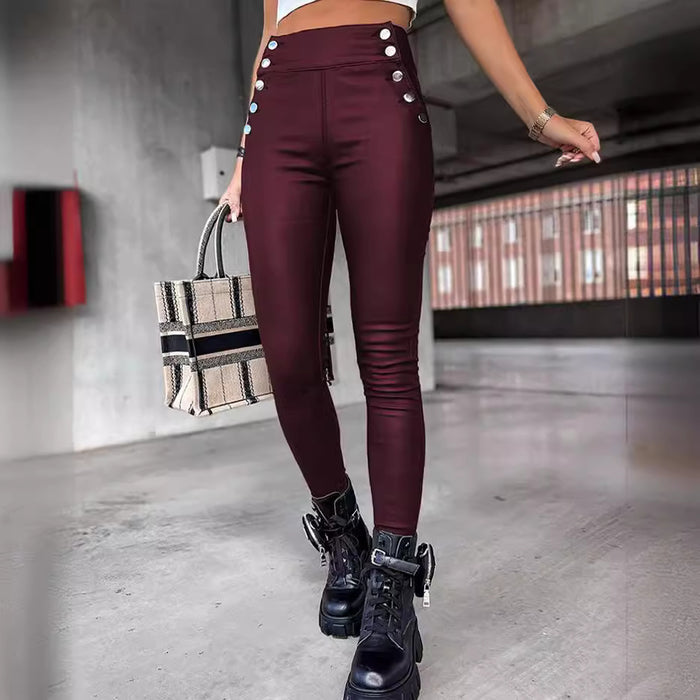 Women's High-Waist Fashion Leather Slim-Fit Pants