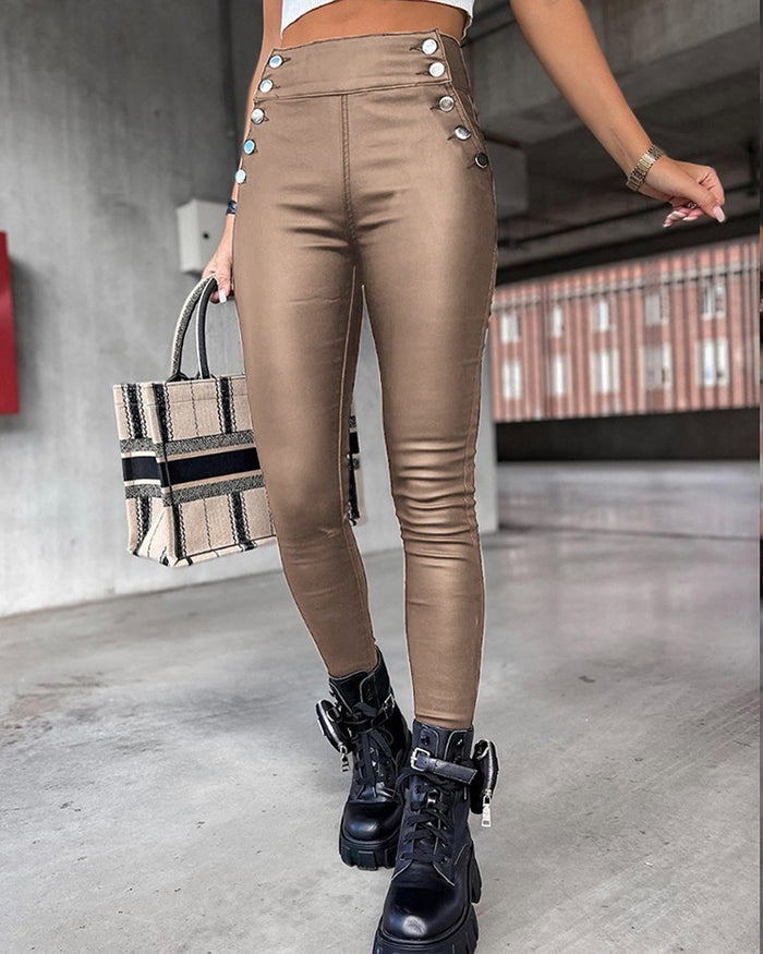 Women's High-Waist Fashion Leather Slim-Fit Pants