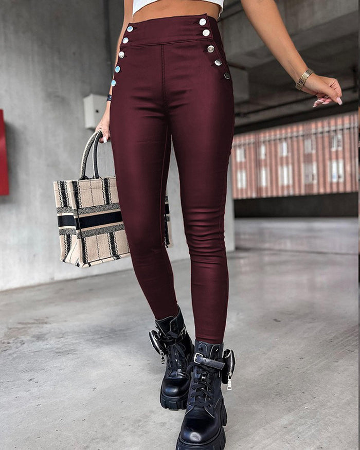 Women's High-Waist Fashion Leather Slim-Fit Pants