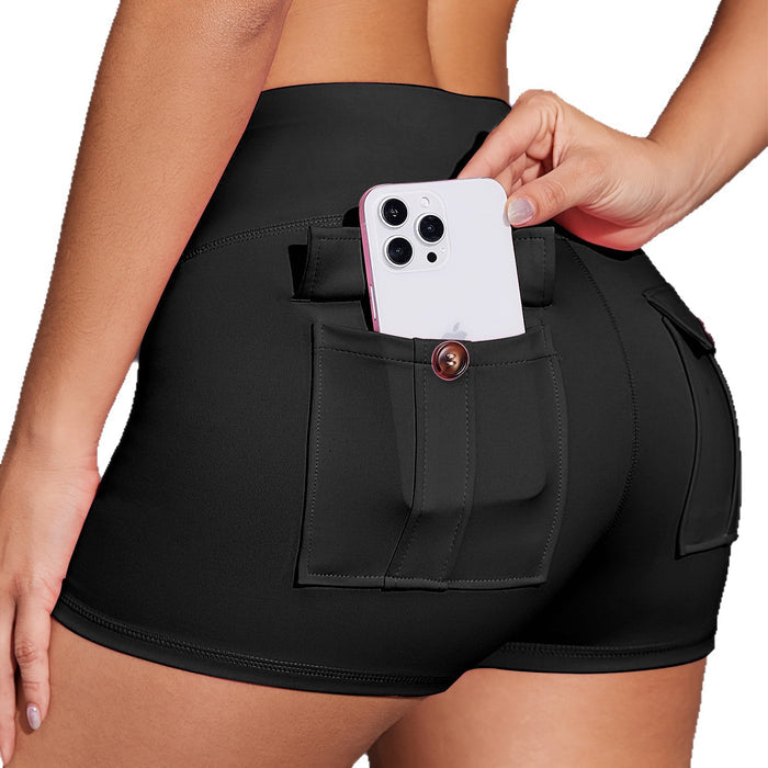 Women's High-Waist Pocket Running Shorts | Butt-Lifting | Black & Wine Red