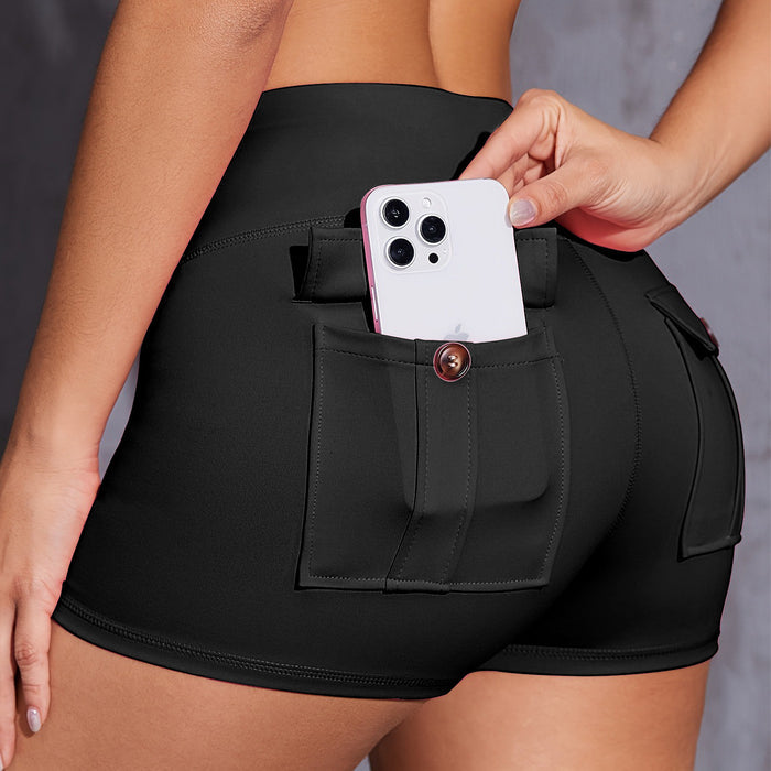Women's High-Waist Pocket Running Shorts | Butt-Lifting | Black & Wine Red