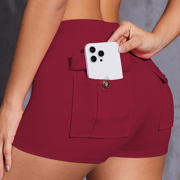 Women's High-Waist Pocket Running Shorts | Butt-Lifting | Black & Wine Red