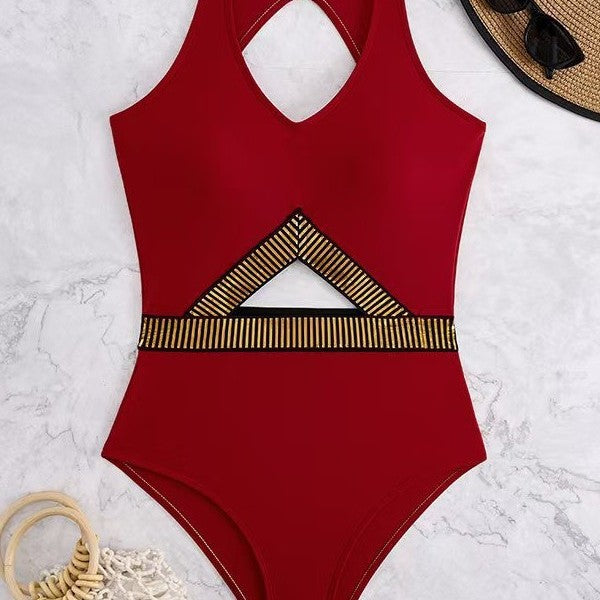 Women's High-Waist Solid One-Piece Swimsuit