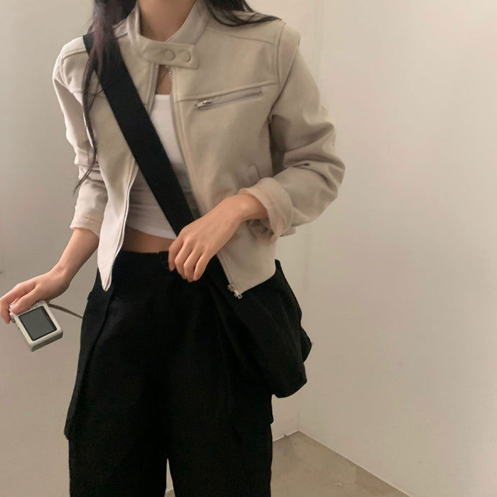 Women's High Waist Suede Moto Crop Jacket