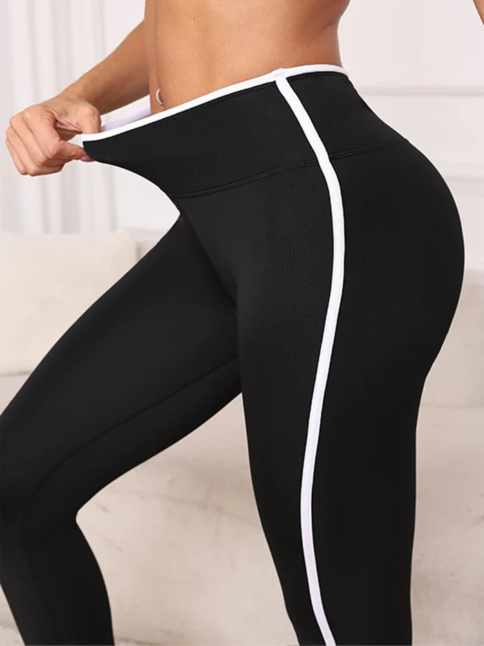 Women's High-Waist Yoga Leggings with Contrast Trim – Full Length Stretch Fit