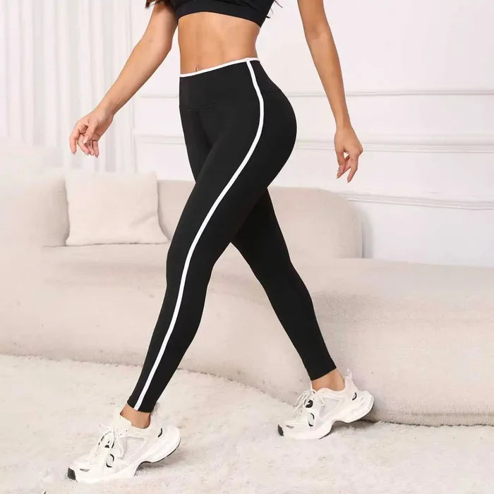 Women's High-Waist Yoga Leggings with Contrast Trim – Full Length Stretch Fit