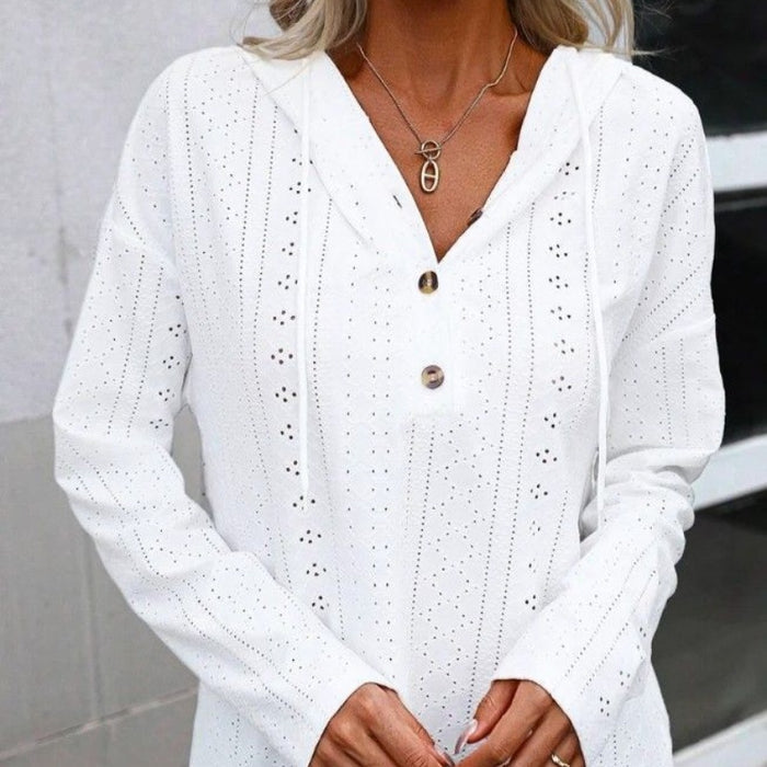 Women's Hollow Knit Long-Sleeve Sweater.