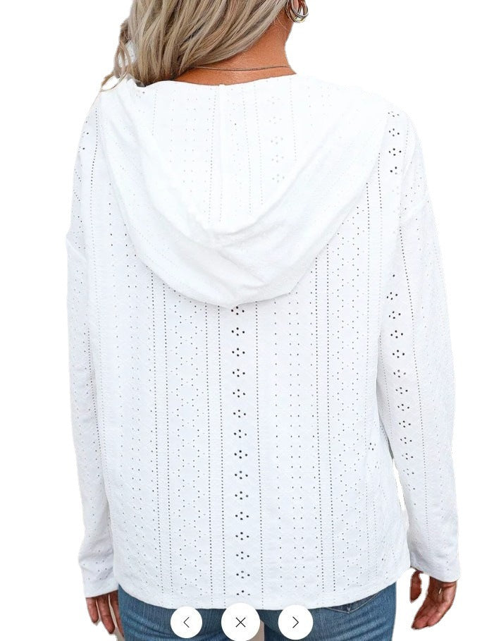 Women's Hollow Knit Long-Sleeve Sweater.