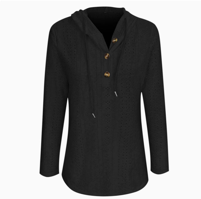 Women's Hollow Knit Long-Sleeve Sweater.