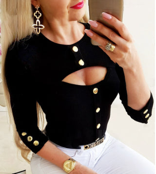 Women's Hollow-Out Button Top – Subtle Detail, Strong Impact