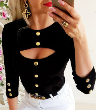 Women's Hollow-Out Button Top – Subtle Detail, Strong Impact