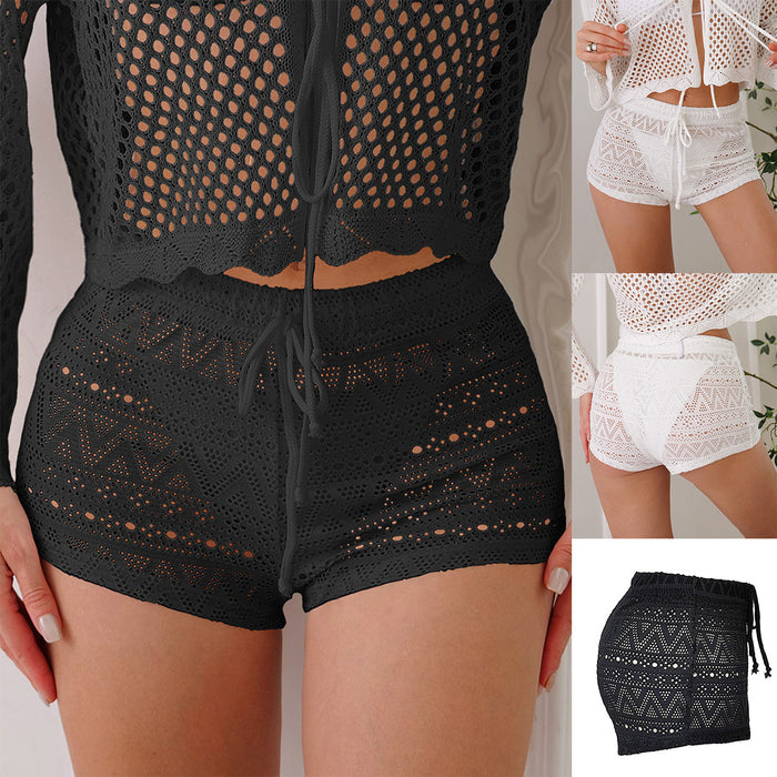 Women's Hollow-Out Lace Bandage Hot Pants | Black & White | XS–L