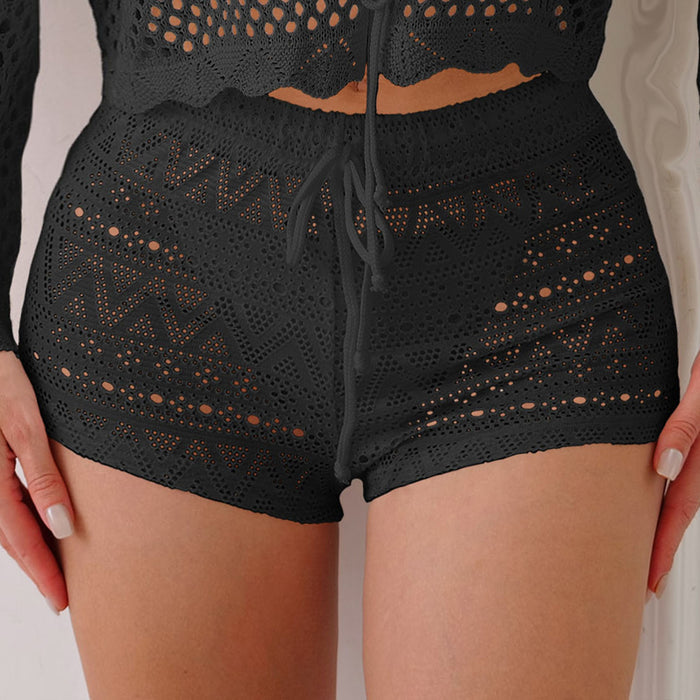 Women's Hollow-Out Lace Bandage Hot Pants | Black & White | XS–L