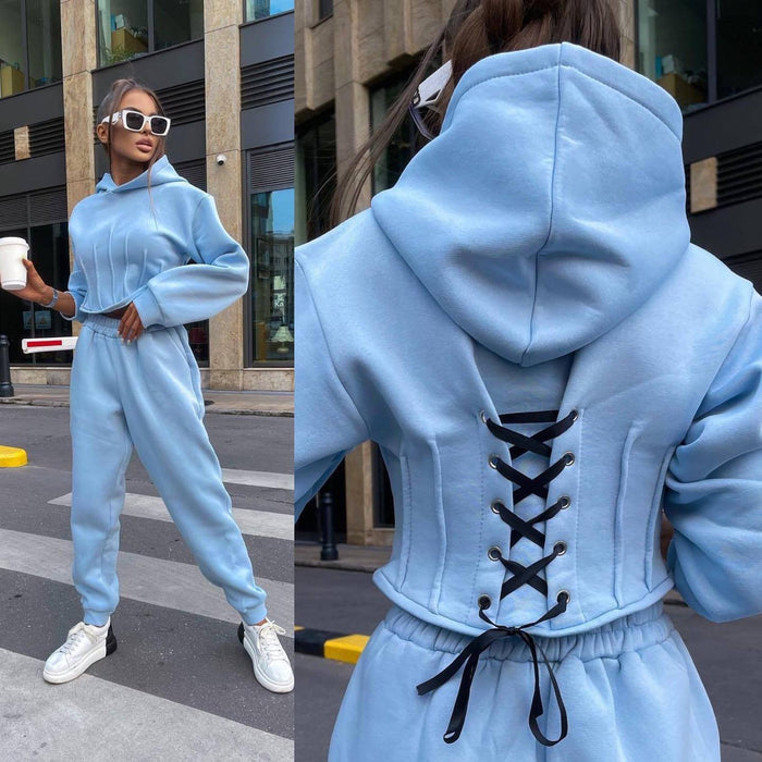 Women's Hooded Sweatshirt & Drawstring Pants Two-Piece Set