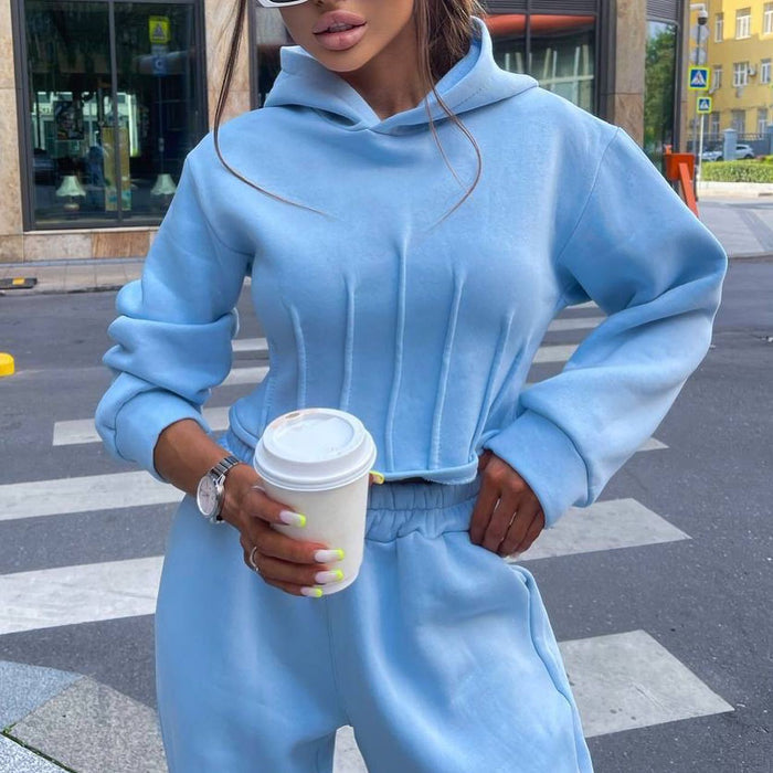 Women's Hooded Sweatshirt & Drawstring Pants Two-Piece Set