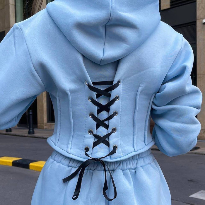 Women's Hooded Sweatshirt & Drawstring Pants Two-Piece Set