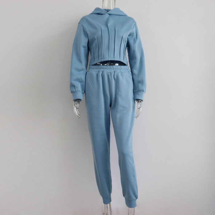 Women's Hooded Sweatshirt & Drawstring Pants Two-Piece Set