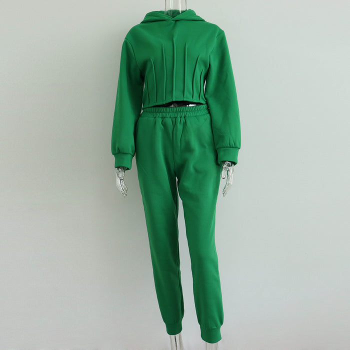 Women's Hooded Sweatshirt & Drawstring Pants Two-Piece Set