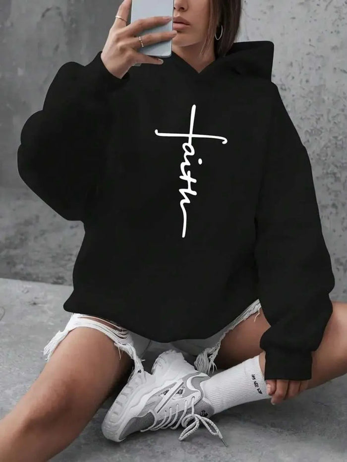 Womens Hoodie With American Cross Print