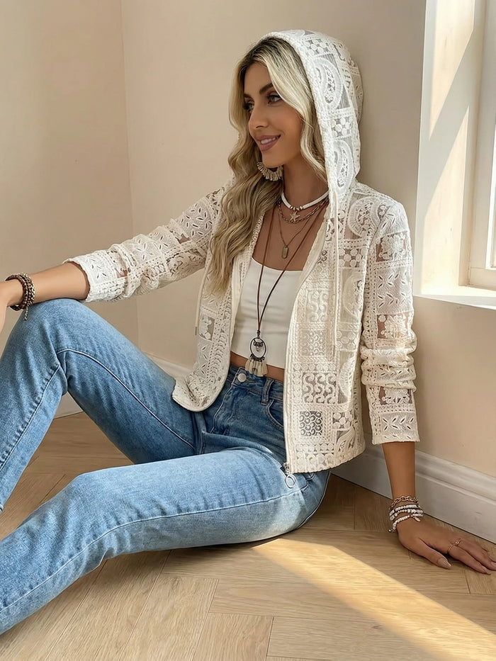 Women's Lace Hooded Cardigan Coat