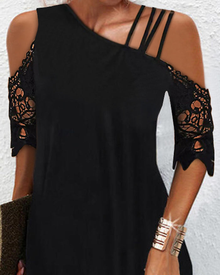 Women's Lace-spliced One-shoulder Dress