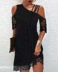 Women's Lace-spliced One-shoulder Dress