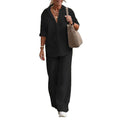 Women's Lapel-Collar Long-Sleeve Shirt & Wide-Leg Pants Set