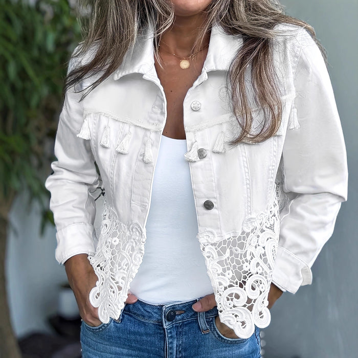Women's Lapel Tassel Patchwork Coat
