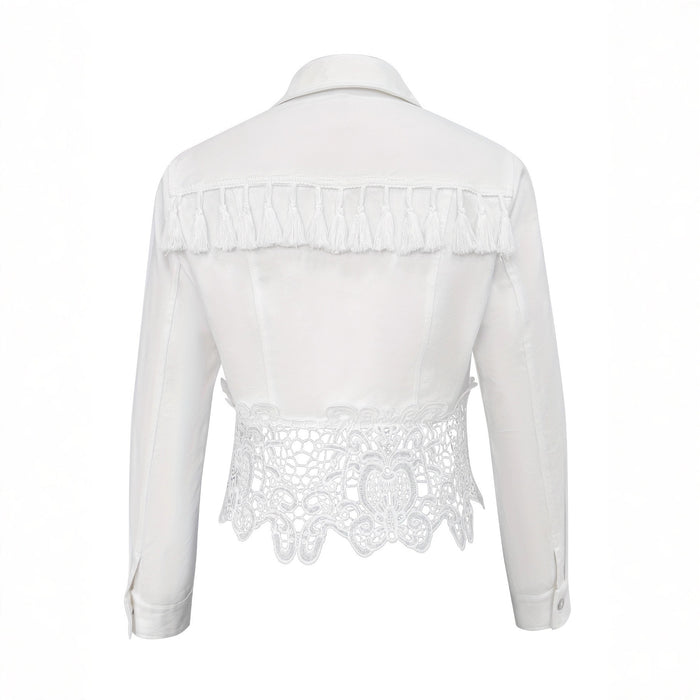Women's Lapel Tassel Patchwork Coat