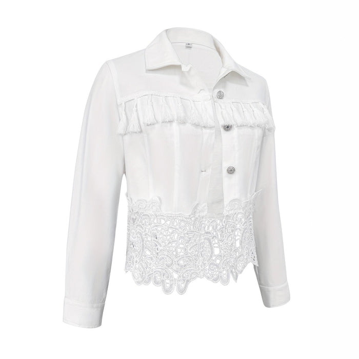 Women's Lapel Tassel Patchwork Coat