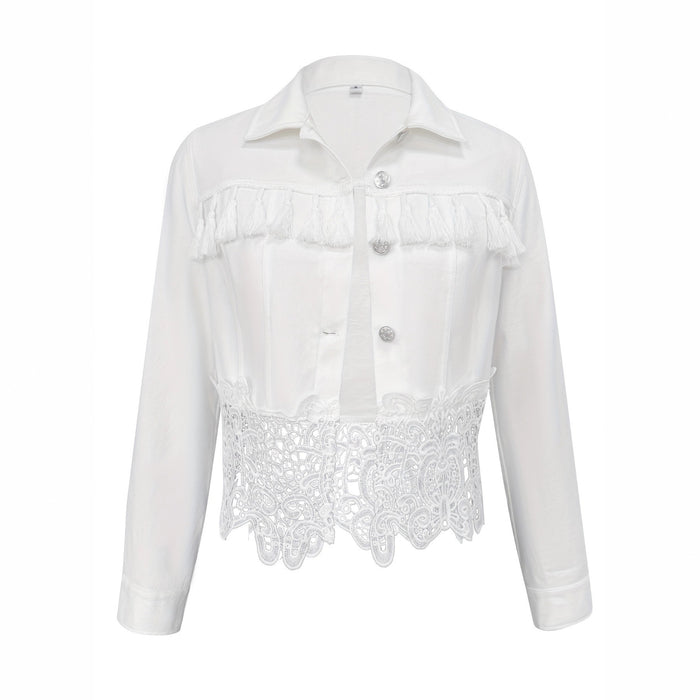 Women's Lapel Tassel Patchwork Coat