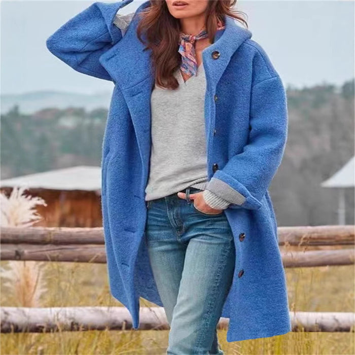 Women's Long Single-Breasted Casual Hooded Coat