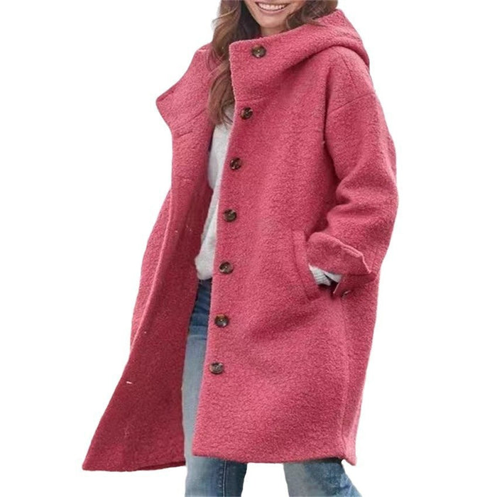 Women's Long Single-Breasted Casual Hooded Coat