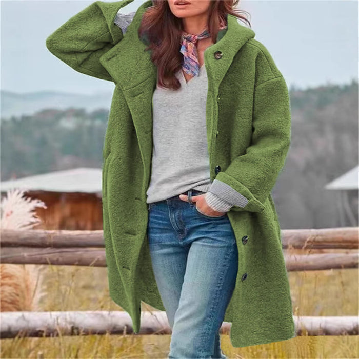 Women's Long Single-Breasted Casual Hooded Coat