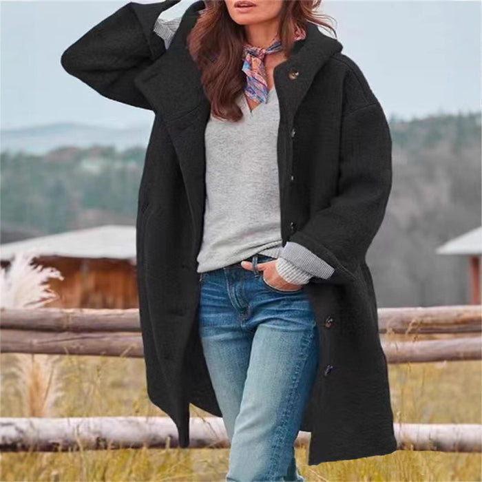 Women's Long Single-Breasted Casual Hooded Coat