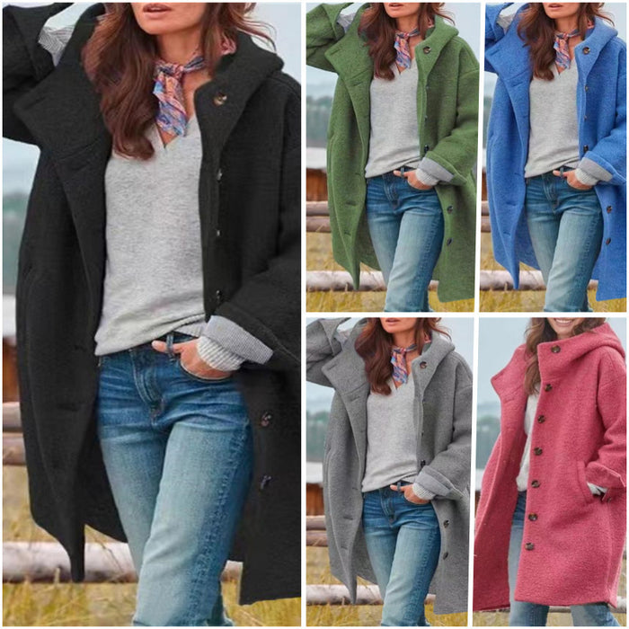 Women's Long Single-Breasted Casual Hooded Coat